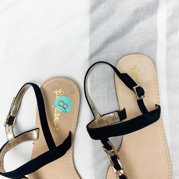 NEW Lilly Pulitzer black largo sandal t-strap 8.5 - Picture 3 of 5